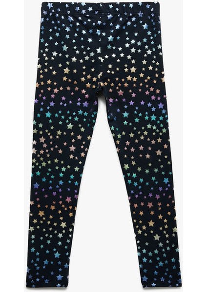 Yıldız Baskılı Beli Lastikli Pamuklu Uzun Lacivert Kız Çocuk Tayt 6WKG40107AK fiyatları