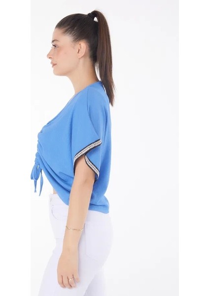 V Yaka Büzgülü Detaylı Bluz modelleri