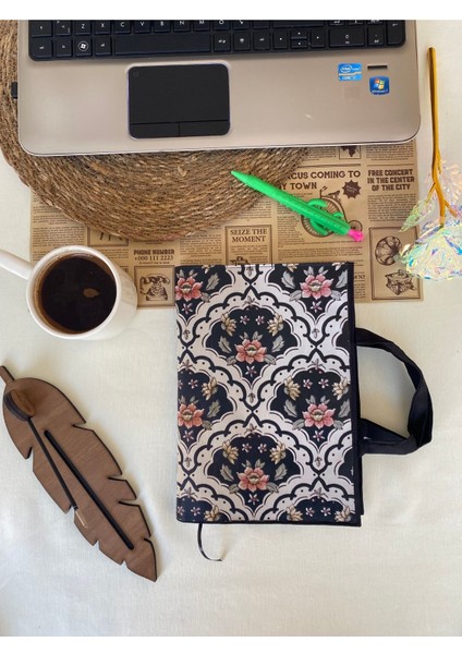 Etnik Desenli Kitçan Kitap Çantası + 17X24 cm Düz Defter | 80 Sy | Selefon Kapaklı