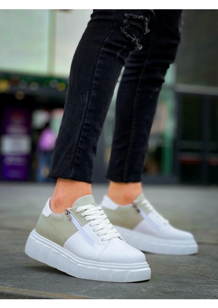 KB-X155 Kuback Beyaz Cilt Gri Süet Detaylı Beyaz Yüksek Taban Günlük Spor Ayakkabı modelleri