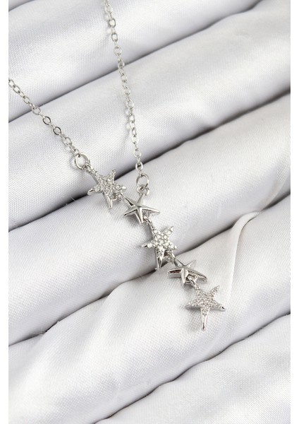 316L Çelik Yıldız Model Gümüş Renk Kadın Kolye