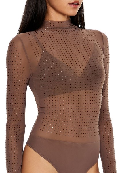 Kristal Taşlı Yüksek Yaka Bodysuit