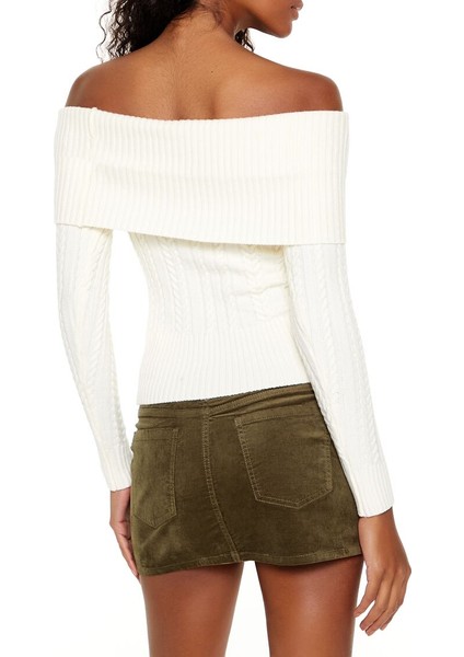 Örgü Desenli Omuz Açık Kazak modelleri