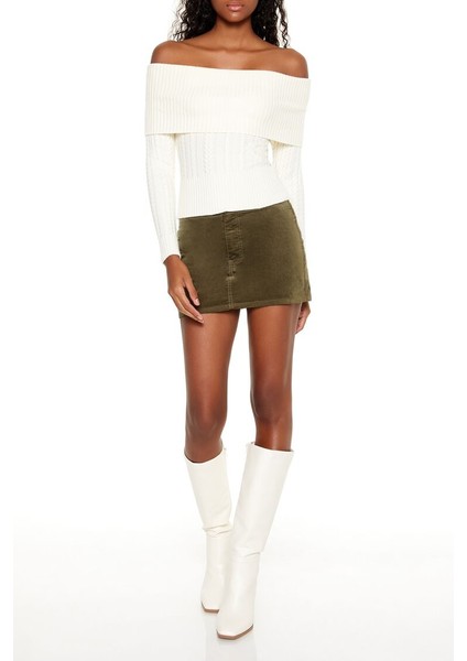 Örgü Desenli Omuz Açık Kazak fırsatları