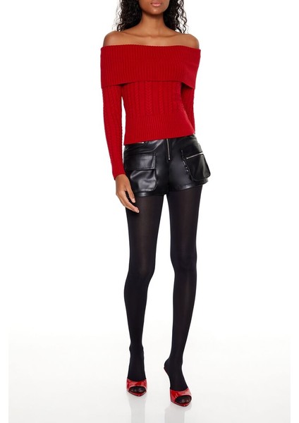 Örgü Desenli Omuz Açık Kazak fırsatları