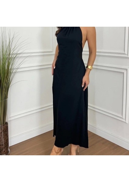 Kadın Boyundan Askılı Halter Kollu Viskon Elbise fiyatları