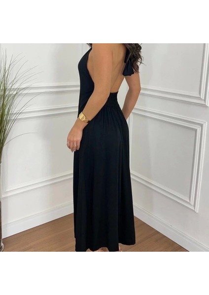 Kadın Boyundan Askılı Halter Kollu Viskon Elbise modelleri