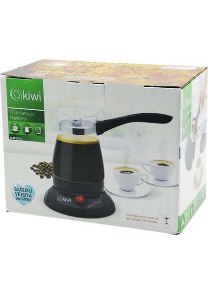 Kiwi KCM-7514 Cam Elektrikli Cezve Türk Kahve Makinesi 360 Derece Dönebilen Taban 6 Fincan 1000W 400ML 304 Çelik Gizli Rezistans (4172)