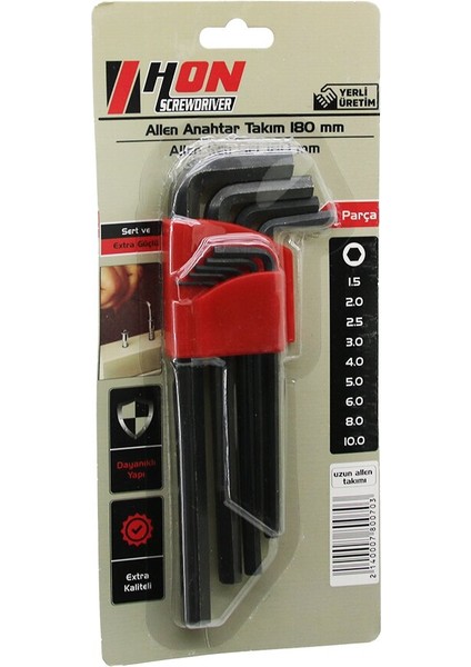 9pcs Siyah Uzun - Düz 180MM Alyan Allen Anahtar Takımı BRKT-800703 (4172)