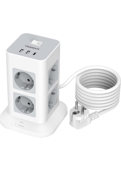 Akım Korumalı 8’li Grup Priz – 2 Metre Kablo, Type-C ve USB Çıkışlı Çoklu Priz fiyatları