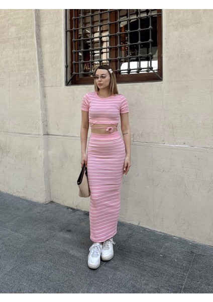 Çizgili Etekli Takım Pembe S3609 indirimleri