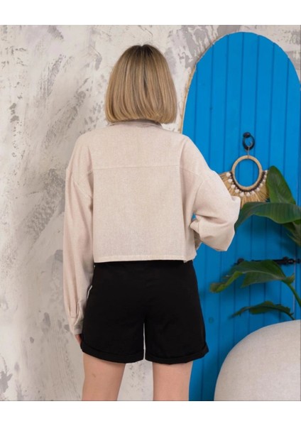 Kemer Cepli Keten Crop Gömlek Krem S255350 fiyatları