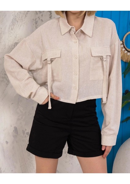 Kemer Cepli Keten Crop Gömlek Krem S255350 fırsatları