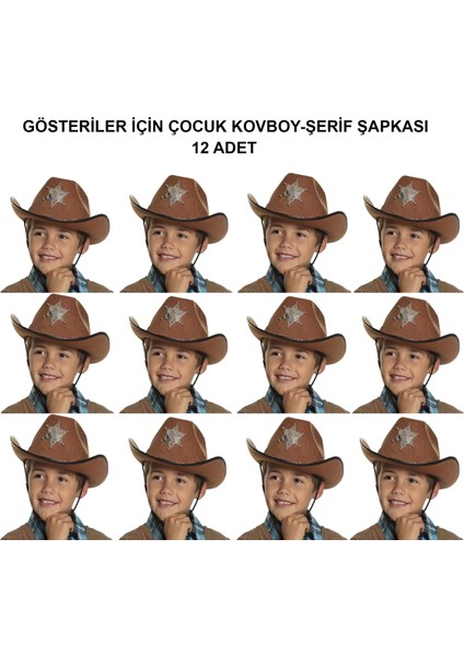 Kovboy Şerif Şapkası Kahve 12 Adet - Kostüm, Parti ve Gösteri Şapkası