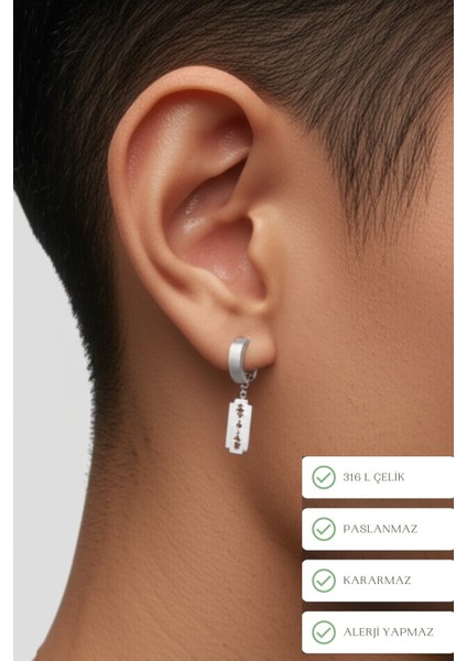 Sıkıştırmalı Trend Mıknatıslı Jilet Model Sallantılı Erkek Çelik Gri Küpe Ear Cuff 1 Adet fiyatları