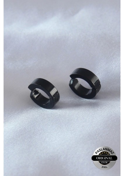 Sıkıştırmalı Deliksiz Trend Çelik Siyah Unisex Kalın Halka Küpe Fake Küpe Ear Cuff 2 Adet