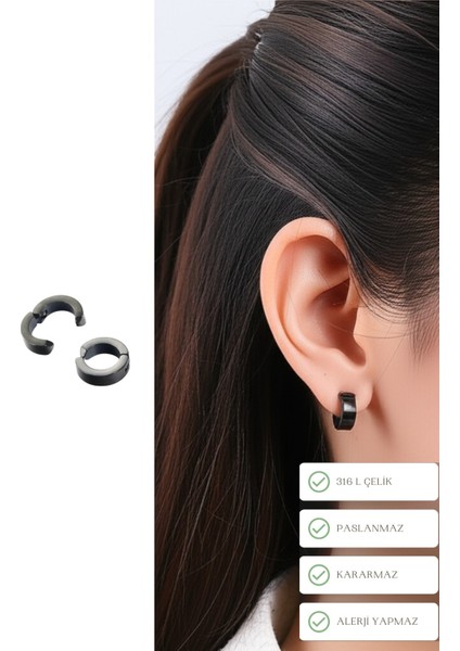 Sıkıştırmalı Deliksiz Trend Çelik Siyah Unisex Kalın Halka Küpe Fake Küpe Ear Cuff 2 Adet fiyatları