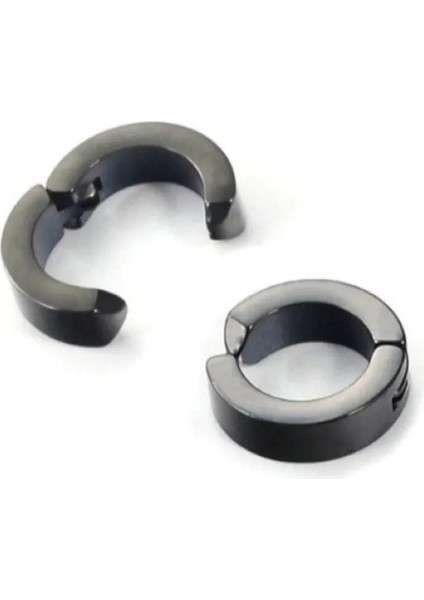 Sıkıştırmalı Deliksiz Trend Çelik Siyah Unisex Kalın Halka Küpe Fake Küpe Ear Cuff 2 Adet modelleri