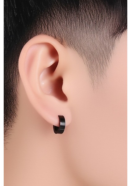 Sıkıştırmalı Deliksiz Trend Çelik Siyah Unisex Kalın Halka Küpe Fake Küpe Ear Cuff 2 Adet indirimleri