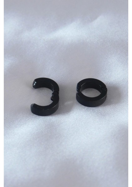 Sıkıştırmalı Deliksiz Trend Çelik Siyah Unisex Kalın Halka Küpe Fake Küpe Ear Cuff 2 Adet