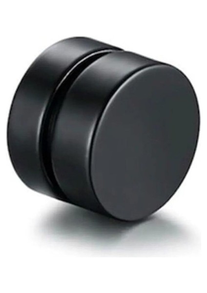 Mıknatıslı Trend Siyah Düz Yuvarlak Kadın Erkek Unisex Çelik Küpe 8mm 2 Adet modelleri