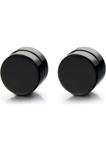 Mıknatıslı Trend Siyah Düz Yuvarlak Kadın Erkek Unisex Çelik Küpe 8mm 2 Adet fırsatları