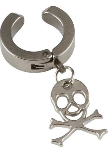Sıkıştırmalı Trend Mıknatıslı Kuru Kafa Model Sallantılı Erkek 316L Çelik Gri Küpe Ear Cuff 1 Adet modelleri