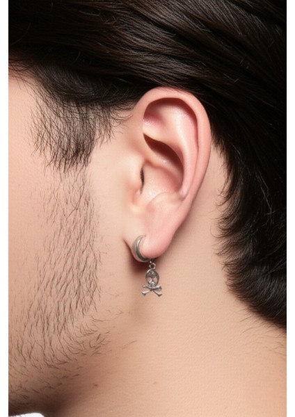 Sıkıştırmalı Trend Mıknatıslı Kuru Kafa Model Sallantılı Erkek 316L Çelik Gri Küpe Ear Cuff 1 Adet fırsatları