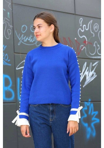 Boncuklu Bile Detaylı Kazak Saks Mavisi fırsatları