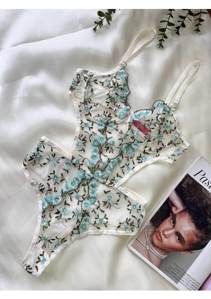 Secretsita Yeşil Çiçek Büyük Desenli Bodysuit