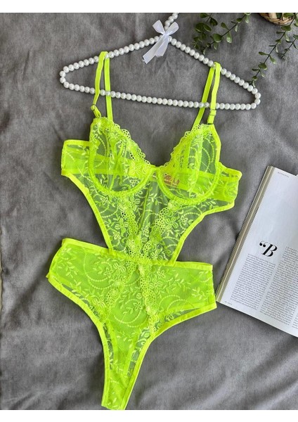 Secretsita Çiçek Desenli Yeşil Bodysuit