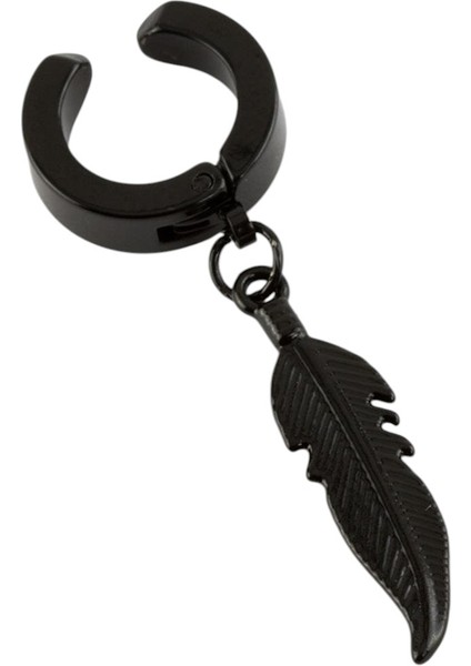 Sıkıştırmalı Trend Tüy Model Sallantılı Erkek Çelik Siyah Küpe 1 Adet modelleri