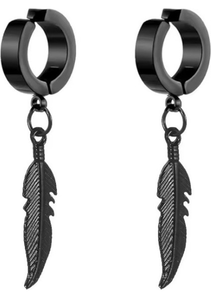 Sıkıştırmalı Trend Tüy Model Sallantılı Erkek Çelik Siyah Küpe 1 Adet fırsatları