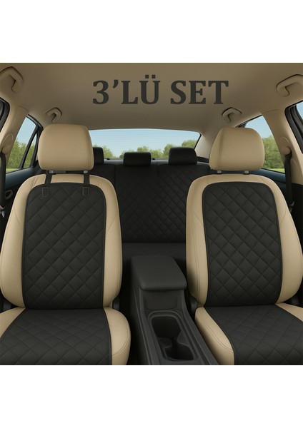Araba Koltuk Kılıfı 3’lü Set Sıvı Geçirmez Ön ve Arka Koltuk Koruyucu Örtü Bagaj Havuzu