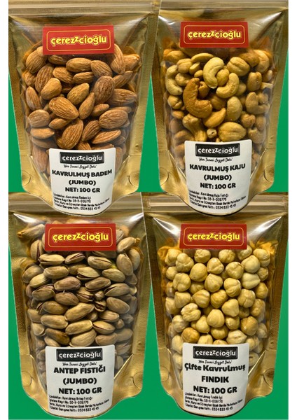 4'lü Lezzet Seti (4 Çeşit x 100 gr - Antep, Fındık, Kaju, Badem)
