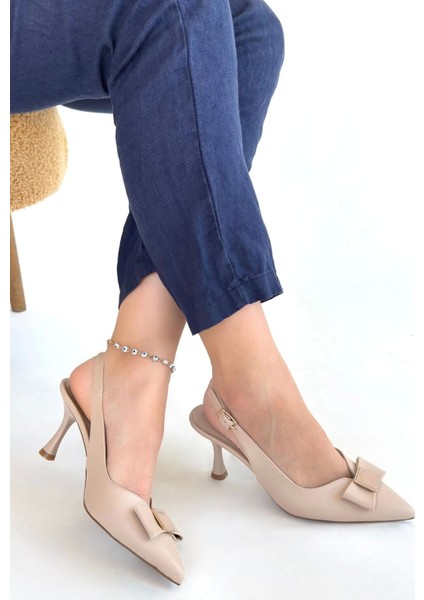 Leyya Bej Cilt Topuklu Ayakkabı
