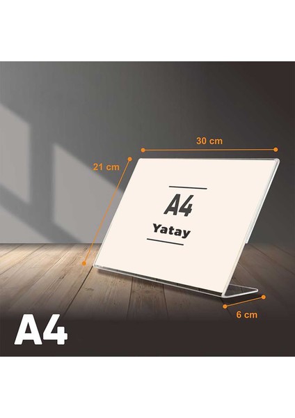 A4 Şeffaf Pleksi L Tipi Yatay 20'li Menü Standı Föylük Broşürlük Masaüstü Fiyatlık Duyuru Ilan Sergileme Mağaza Otel Restoran Kafe