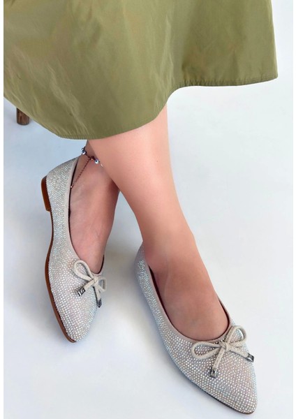 Sarra Bej Saten Işlemeli Babet Ayakkabı modelleri