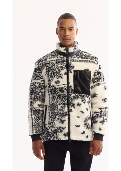 Erkek Beyaz Dik Yaka Rüzgar Geçirmez -4 Dereceye Dayanıklı Peluş Comfort Fit Mont A52Y6183