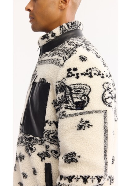 Erkek Beyaz Dik Yaka Rüzgar Geçirmez -4 Dereceye Dayanıklı Peluş Comfort Fit Mont A52Y6183