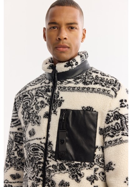 Erkek Beyaz Dik Yaka Rüzgar Geçirmez -4 Dereceye Dayanıklı Peluş Comfort Fit Mont A52Y6183