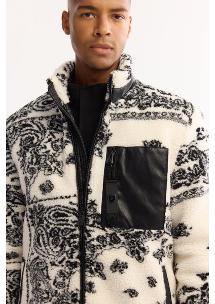 Erkek Beyaz Dik Yaka Rüzgar Geçirmez -4 Dereceye Dayanıklı Peluş Comfort Fit Mont A52Y6183