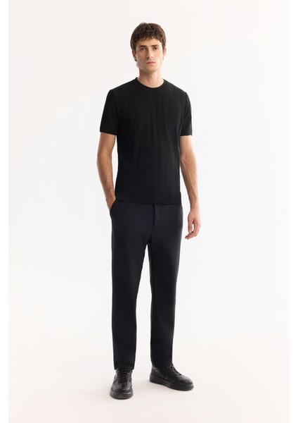 Erkek Siyah Bisiklet Yaka Rayon Tüylenmeyen Çizgili Triko Regular Fit T-Shirt A52Y5005 indirimleri