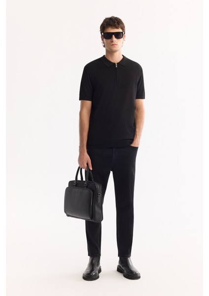 Erkek Siyah Polo Yaka Fermuarlı Rayon Tüylenmeyen Triko Regular Fit T-Shirt A52Y5006 indirimleri