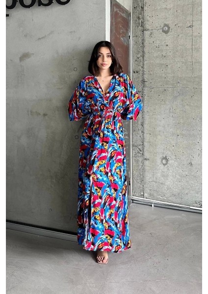 Dokuma Baskılı Yarasa Kol Elbise S8124