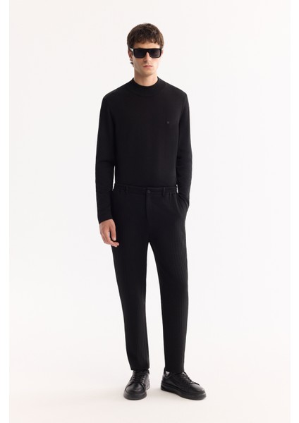Erkek Siyah Yanı Lastikli Bi-Stretch Hafif Çizgili Slim Fit Pantolon A52Y3204 fırsatları