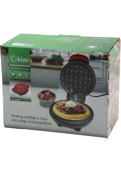 Kiwi KSM-2400W Mini Waffle Makinesi 350W ÇAP:12CM Otomatik Termostat Yapışmaz Plakagüç Gösterge Işık (4172)