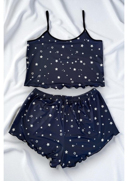 Yıldız Desenli Lacivert Şortlu Pijama Takımı