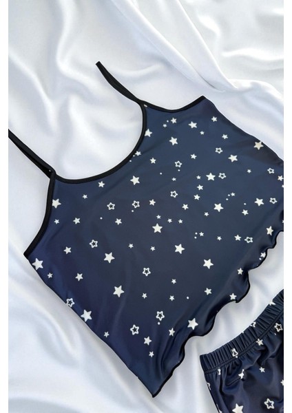 Yıldız Desenli Lacivert Şortlu Pijama Takımı modelleri