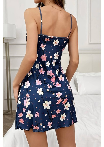 Çiçek Desenli Mavi Askılı Gecelik fırsatları